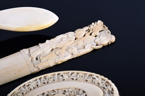 Lot 282 - A good pair of Canton carved ivory hair...