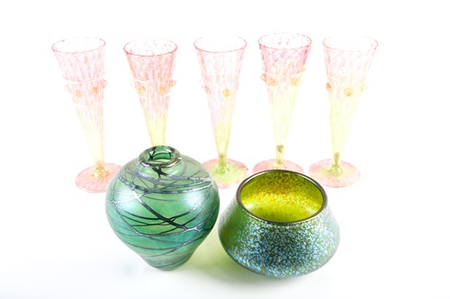 Lot 362 - A Loetz iridescent glass bowl, 12.5cm diameter;...