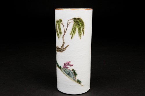 Lot 234 - A Chinese cylindrical brush pot, painted with...