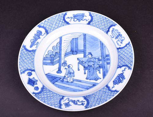 Lot 228 - A Chinese blue & white plate, painted with an...