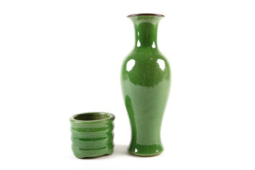 Lot 262 - A Chinese green glazed vase, of slender...