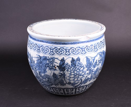 Lot 235 - A Chinese blue and white jardiniere, Qing,...