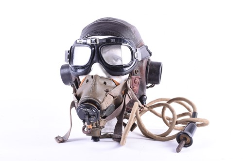 Lot 475 - A WWII era leather 'C' type flying helmet and...