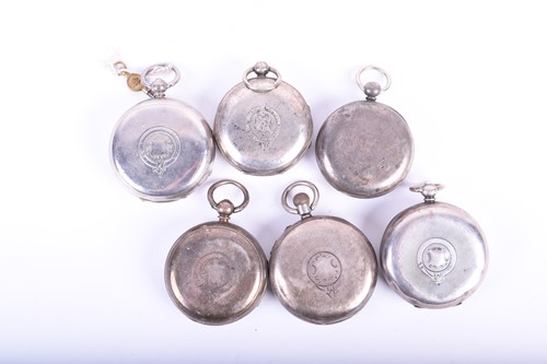 Lot 456 - Six silver cased pocket watches, five key...