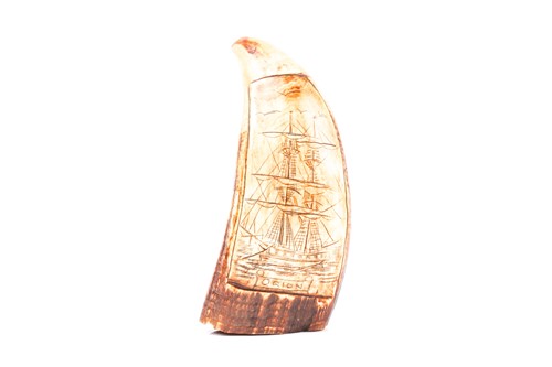 Lot 447 - A carved Scrimshaw sperm whale tooth, carved...