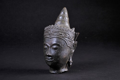 Lot 45 - A Cambodian bronze bust of Buddha, 19th...