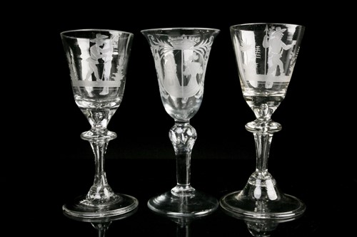 Lot 430 - A pair of 18th Continental stemmed wine...