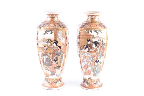 Lot 158 - A pair of Satsuma vases, circa 1880, of square...