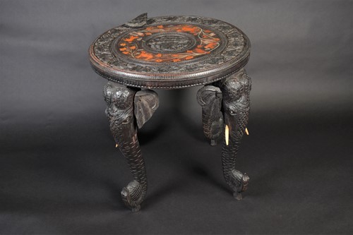 Lot 66 - An Indian carved and inlaid hardwood...
