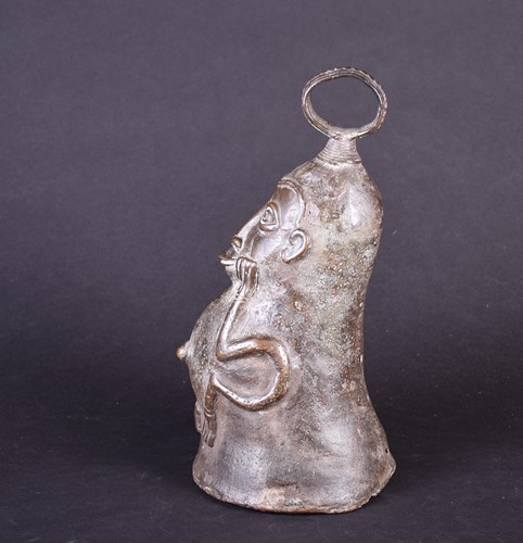 Lot 91 - A Yoruba bronze bell, Nigeria, with loop...