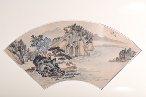 Lot 168 - A pair of early 20th Chinese painted silk, fan,...