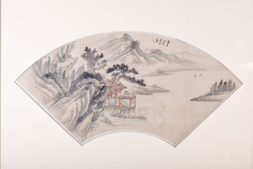 Lot 168 - A pair of early 20th Chinese painted silk, fan,...