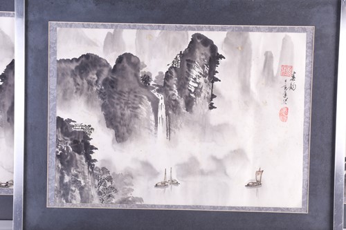 Lot 169 - Three Chinese prints of misty mountain and...