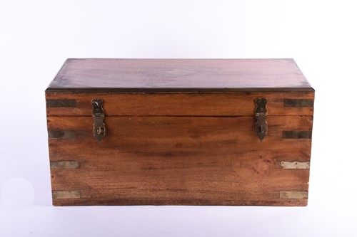 Lot 126 - A small campaign style reproduction teak chest,...