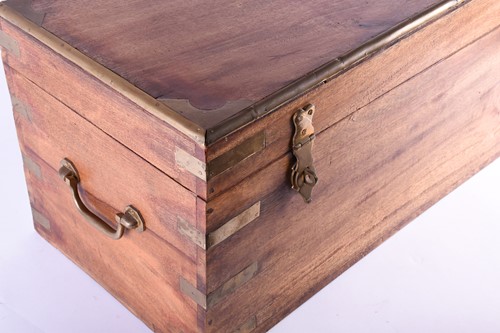 Lot 126 - A small campaign style reproduction teak chest,...