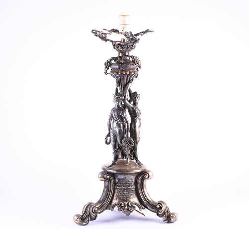 Lot 578 - An Victorian silver plated figural lamp of...