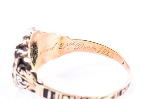 Lot 695 - A Victorian yellow gold and enamel mourning...