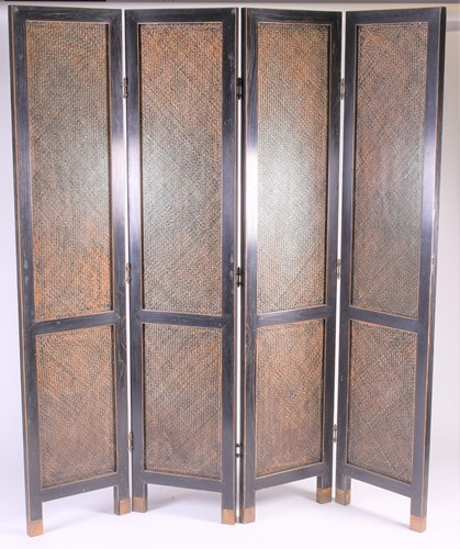 Lot 132 - A four fold room divider/screen, with ebonised...