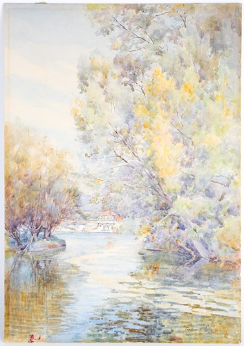 Lot 49 - Frederick Leighton, a river scene with trees...