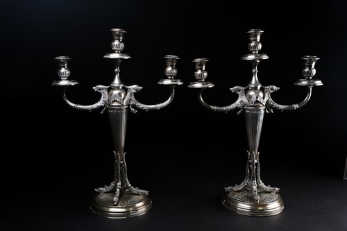 Lot 541 - Pair of Continental silver (900) three sconce...