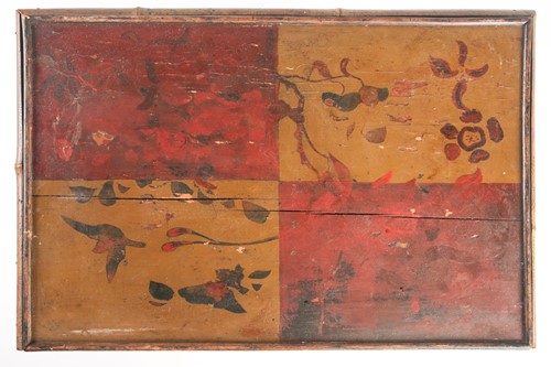 Lot 87 - A 19th century bamboo and painted lacquer fold-...