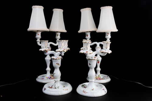 Lot 375 - A pair of Herend porcelain three-sconce...