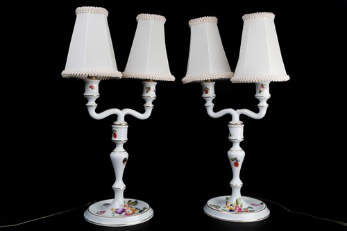 Lot 375 - A pair of Herend porcelain three-sconce...