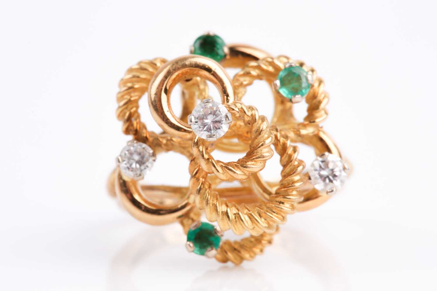 Lot 46 - An 18ct yellow gold, diamond and emerald...
