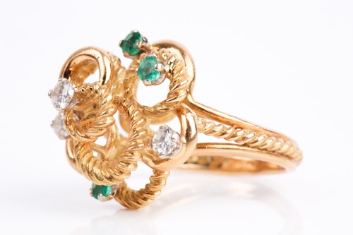 Lot 46 - An 18ct yellow gold, diamond and emerald...
