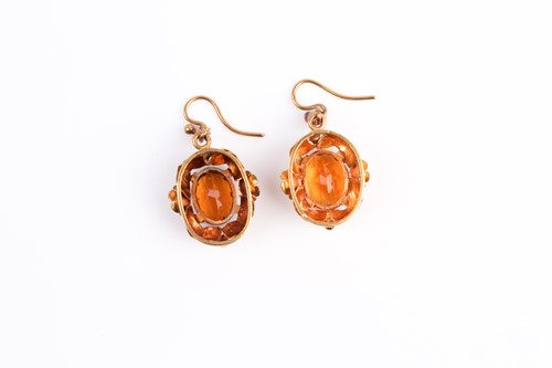 Lot 32 - A pair of yellow metal and citrine earrings,...