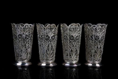 Lot 520 - A set of four boxed Russian white metal...