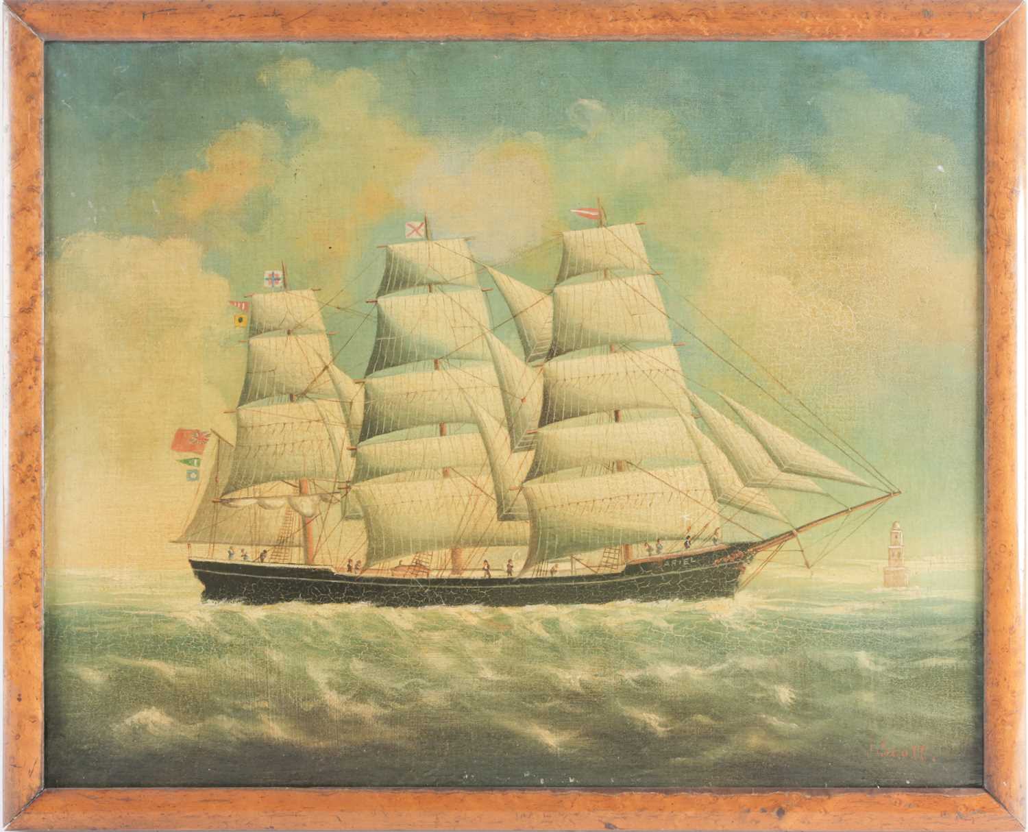 Lot 14 - J Scott (19th century), a three-masted ship...