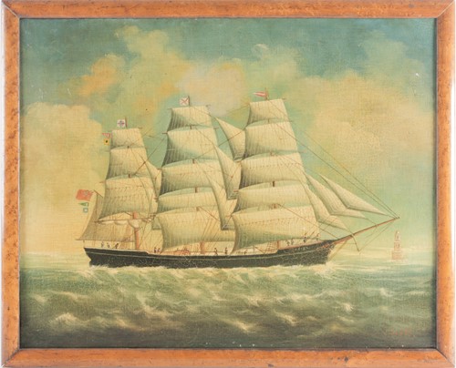 Lot 14 - J Scott (19th century), a three-masted ship...
