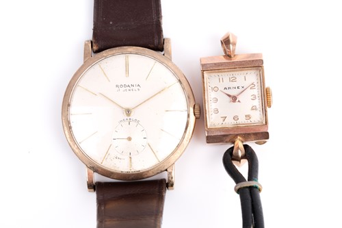 Lot 494 - A 9ct yellow gold Arnex wristwatch with square...