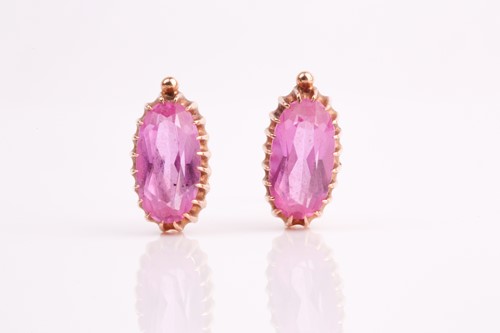 Lot 45 - A pair of Russian synthetic pink sapphire...