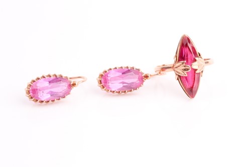 Lot 45 - A pair of Russian synthetic pink sapphire...