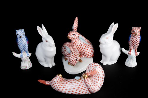 Lot 392 - A group of six Herend porcelain animals,...