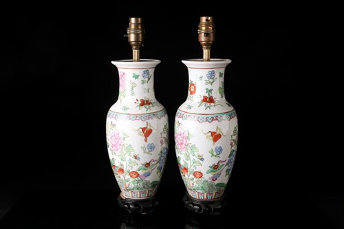 Lot 186 - A pair of Chinese famile rose porcelain vase...