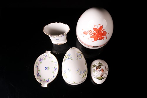 Lot 397 - Five pieces of hand-painted Herend porcelain,...