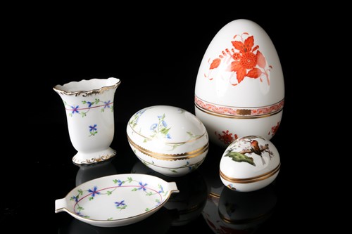 Lot 397 - Five pieces of hand-painted Herend porcelain,...