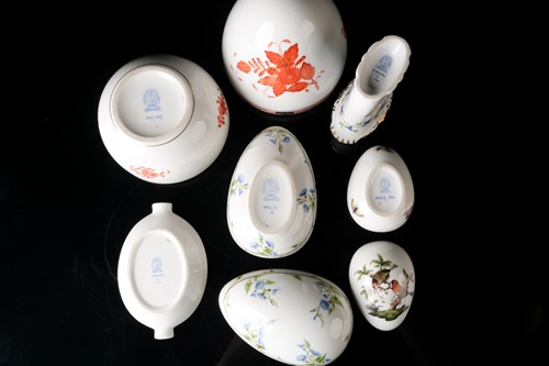 Lot 397 - Five pieces of hand-painted Herend porcelain,...