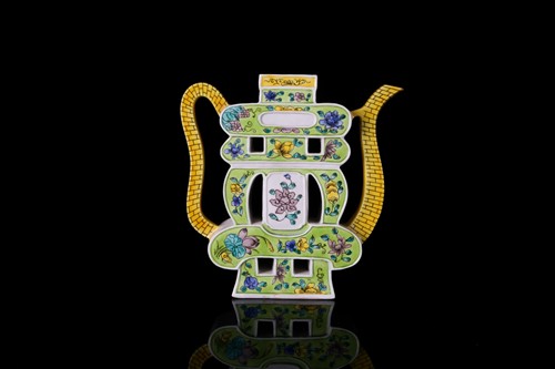 Lot 225 - A Chinese Famille vert porcelain "Shou" form...