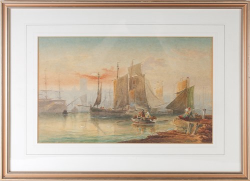 Lot 39 - 19th century school, boats in a harbour at...