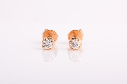 Lot 357 - A pair of yellow metal and diamond earrings,...