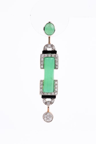 Lot 406 - A pair of Art Deco style green onyx, diamond...