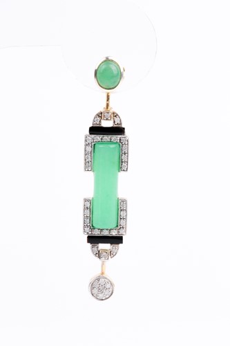 Lot 406 - A pair of Art Deco style green onyx, diamond...