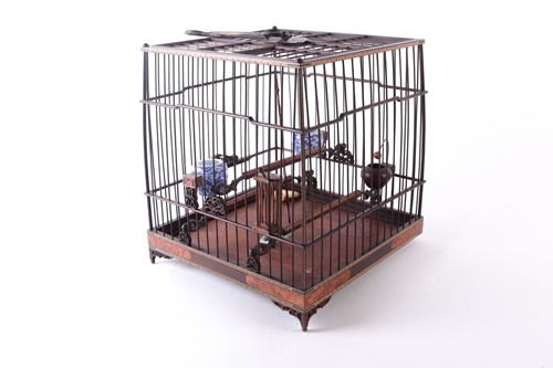 Lot 341 - A 20th century Chinese rosewood songbird cage...