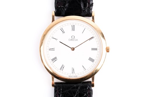 Lot 473 - An Omega De Ville quartz wristwatch, the white...