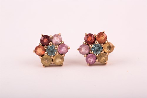 Lot 103 - A pair of multi-gem set gold earrings, the...