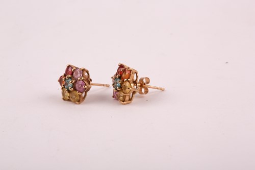 Lot 103 - A pair of multi-gem set gold earrings, the...